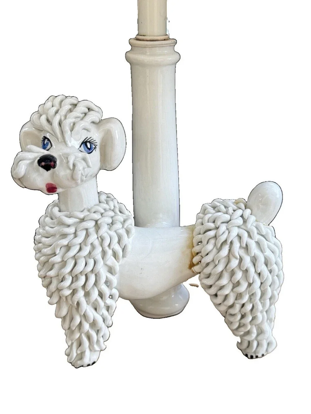 Vintage Italy Spaghetti Poodle Dog Ceramic Table Lamp MCM 1950s Kitsch 19”
